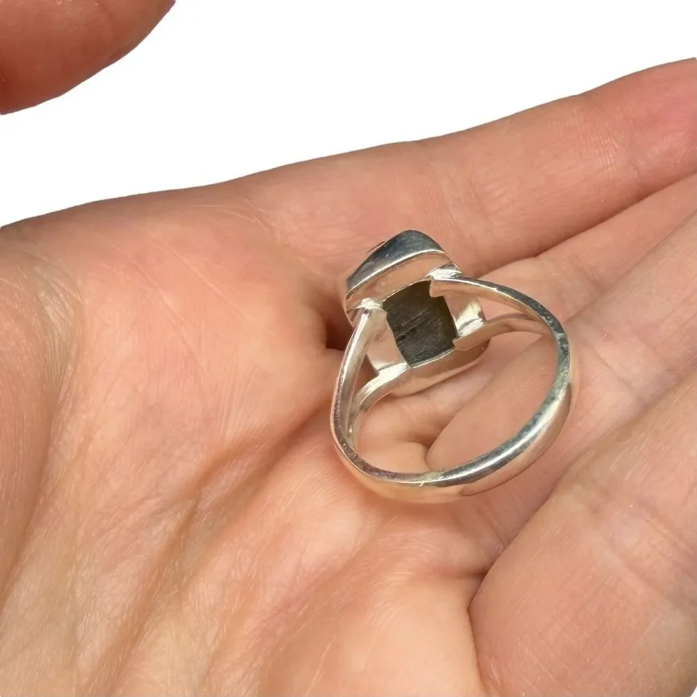 Moldavite Ring Size 8 Solid 925 Sterling Silver Natural Stone Crystal Raw Rough